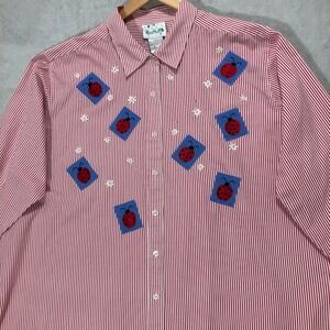 Cracker Factory Button Down Shirt Ladybug Embroidered Novelty‎ Top 2X